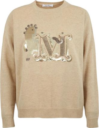 Max Mara Maglia - Dames - Ronde hals truien - Beige - L - Wol - Truien & Vesten