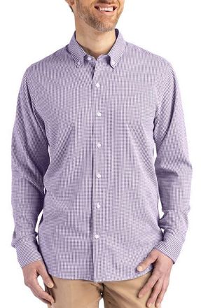 Cutter & Buck Skyline Epic Confidence Check Stretch Button-Down Shirt in College Purple/white at Nordstrom, Size 2Xlt