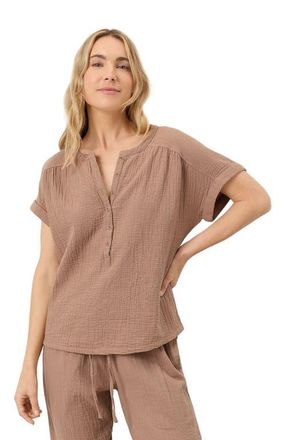 Pact Organic Cotton Coastal Double Gauze Short Sleeve Popover in Driftwood Brown at Nordstrom, Size X-Large