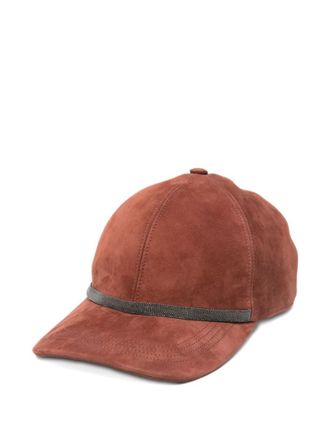 Brunello Cucinelli Red Embellished Baseball Hat