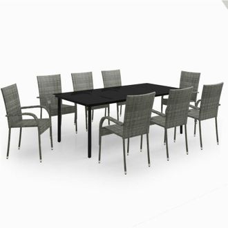 vidaXL Juego De Comedor Para Jard&iacute;n 9 Piezas Gris Y Negro Vidaxl