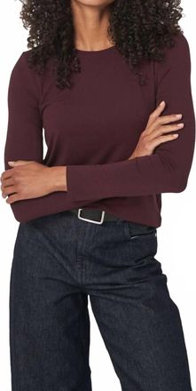 Repeat Basic Jewel Neck Long Sleeve Top In Merlot