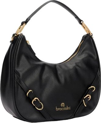 Braccialini Halvmaan Polyester Tas met Gouden Details - Dames - Handtassen - Zwart - ONE Size - Polyester - Tassen