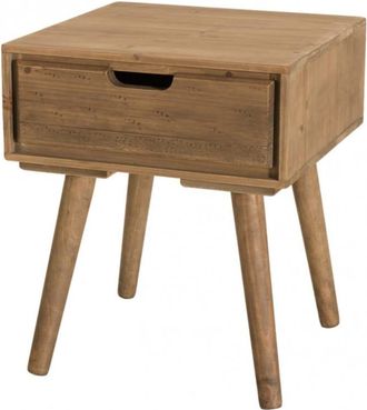 Macabane Mesa de noche con 1 cajón de madera de abeto marrón