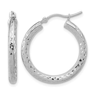 Diamond2Deal 14k Gold Diamond-cut 3x25mm Round Hoop Earrings