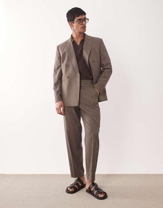 Asos Pantaloni da abito carrot fit marroni misto lana-Marrone