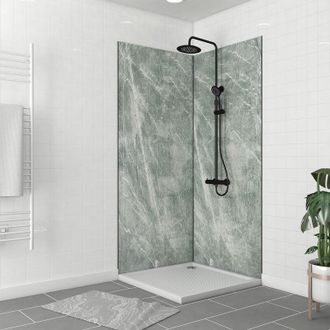 Aurlane Paquete De Paneles De Pared + Perfil De Esquina Negro + 2 Perfiles De Acabado De Negro - 90x210 - Ice Green 90