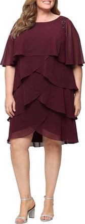 S.L. Fashions Cape Overlay Beaded Cocktail Dress in Fig at Nordstrom, Size 16W