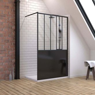 Aurlane Pack Mampara De Ducha 120x200 Cm Negro Mate - Vidrio 5mm + Plato De Ducha