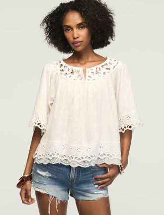 Lucky Brand Womens Battenburg Lace Top