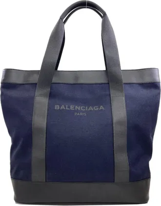 Balenciaga Black Navy Canvas Tote Bag (Pre-Owned)