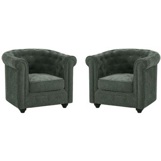 Vente-Unique Set di 2 poltrone in tessuto verde CHESTERFIELD