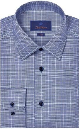 David Donahue Trim Fit Glen Plaid Twill Cotton Dress Shirt in Navy at Nordstrom, Size 17.5 - 34