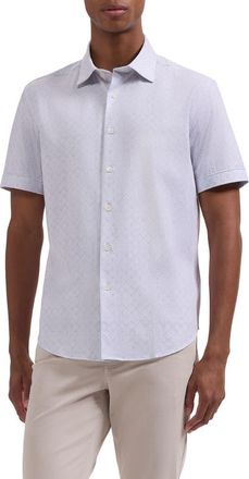 Bugatchi Miles OoohCotton Geometric Print Short Sleeve Button-Up Shirt in Ivory at Nordstrom, Size Xxx-Large