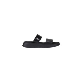 Calvin Klein Jeans Zwarte Leren Platte Sandalen
