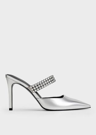 Charles & Keith Patent Crystal-Embellished Heeled Mules