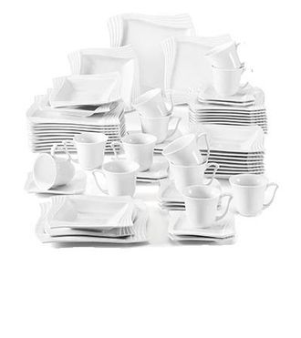 OEM Vajilla De Porcelana Para 12 Personas, Apta Para Microondas Y Lavavajillas, Elegante Dise&ntilde;o Cuadrado