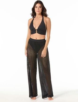 Carmen Marc Valvo Crochet Wide Leg Pant Swim in Black at Nordstrom, Size X-Small
