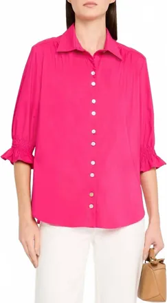 Finley Sirena Smocked Sleeve Shirt In Fuschia