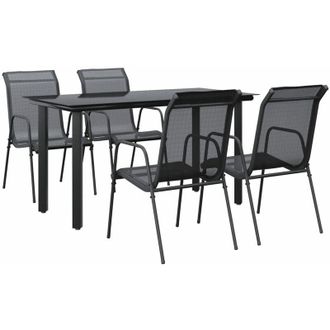 vidaXL vidaXL 5 Piece Garden Dining Set Black Steel and Textilene