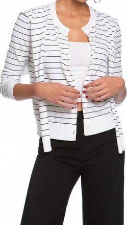 Elliott Lauren Faux Over The Shoulder Tie Cardigan In White / Black Stripe
