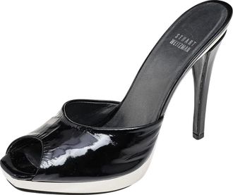 Stuart Weitzman Black Patent Leather Platform Slide Sandals