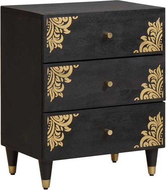 vidaXL Armario De Noche Negro 50 X 33 X 62 Cm Madera De Mango Maciza Vidaxl