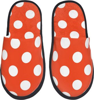 Generic House Slipper Orange And White Polka Dot1 Print Soft Winter Slippers Lightweight Plush Spa Slippers Guest Bedroom L