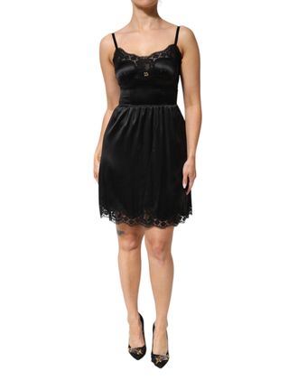 Dolce & Gabbana Womens Black Silk Blend Lace Trim Sleeveless Mini Dress