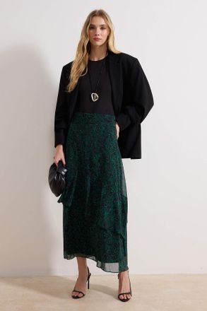 Trendyol Modest Dames Groen Dierenprint Maxi Uitlopend rok A-lijn Modest Rokken