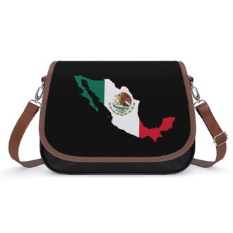 Generic Mexico Flag Map Crossbody Bags for Women Fashion Leather Shoulder Handbags With Adjustable Strap