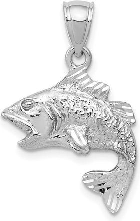 Diamond2Deal 14k White Gold Polished Textured Bass Fish Pendant
