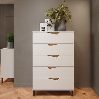 Vicco Aparador Marelle, Blanco/artesano, 76 X 120 Cm Con 5 Cajones, Vicco