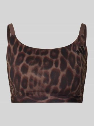 adidas Slim Fit SportBH mit Allover-Animal-Print in Dunkelbraun, Gr&ouml;&szlig;e XL