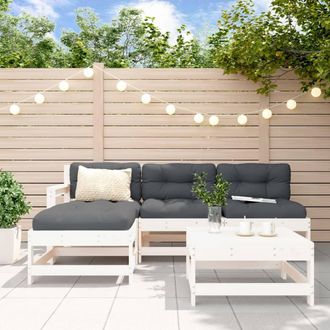 vidaXL Juego De Sof&aacute;s De Jard&iacute;n 5 Piezas Madera Maciza De Pino Blanco Vidaxl