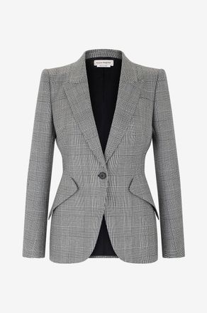 Alexander McQueen Glencheck-Wollblazer Peak Shoulders