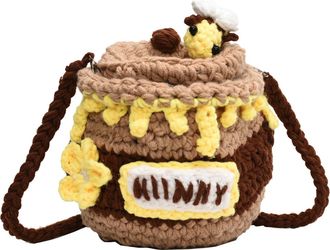 Generic Woven Crossbody Bags Cartoon Bucket Bag Cute Honey Jar Handbags for Girl (Khaki)