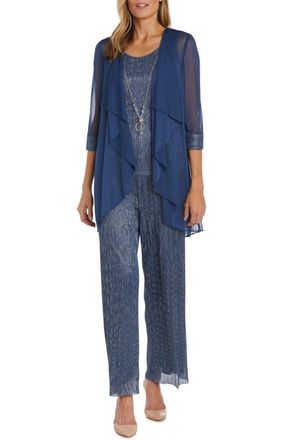 R & M Richards 3-Piece Jacket Tank Pants Evening Set In Denim