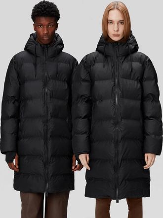Rains Womens Rains Alta Long Unisex Puffer Jacket - 01 Black - Size: 10/8