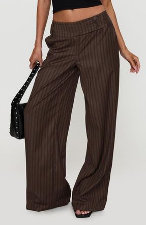 Princess Polly Cedars Stripe Low Rise Wide Leg Pants in Brown Stripe at Nordstrom, Size 4