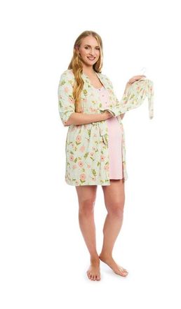 Everly Grey Carolyn During & After 4-Piece Maternity/Nursing Sleep Set for Mom & Baby in Carnation at Nordstrom, Size X-Large