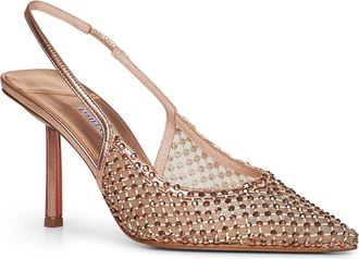 Le Silla Womens Rose Gold Gilda 80 Mm Jewelled Slingbacks Laminated Leather Pumps High Heel Shoes