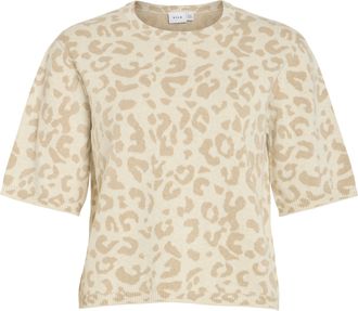 Vila Strickpullover VILA VIMAYAS O-NECK 2/4 KNIT NOOS, Damen, Gr. XL, super light natural melan pattern:leo natural melange, Strick, Obermaterial: 50% Poly