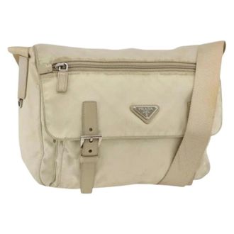 Prada Pre-owned Nylon Schoudertas - Dames - Pre-owned - Beige - Maat: ONE Size Nylon