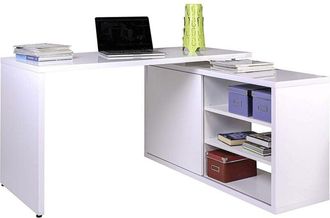 Decorspace Decor Space - Scrivania angolare da ufficio e cameretta con cassettiera 150 cm Bianca Made in Italy