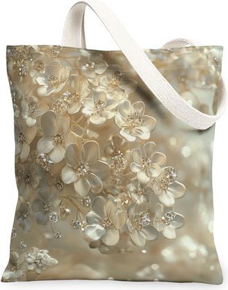 Generic Spring Gypsophila Flower Canvas Tote Bag for Shopping 13x15, 3D Style Luxury Florals Reusable Grocery Print Pattern Bag for Women, Cool Modern Beach A