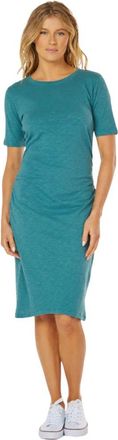 Mod-o-doc Mododoc Midi Dress Small Teal Lagoon 100% Cotton Ruched Sheath GBO2067