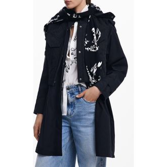 Desigual 2-in-1 Coat with Detachable Vest & Removable Hood in Black at Nordstrom, Size Large