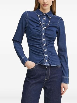 Guess Co Camicia denim con ruches - Blu