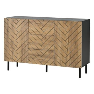 Urban Meuble Aparador efecto madera dise&ntilde;o chevron 2 puertas 3 cajones 120x40x76 cm